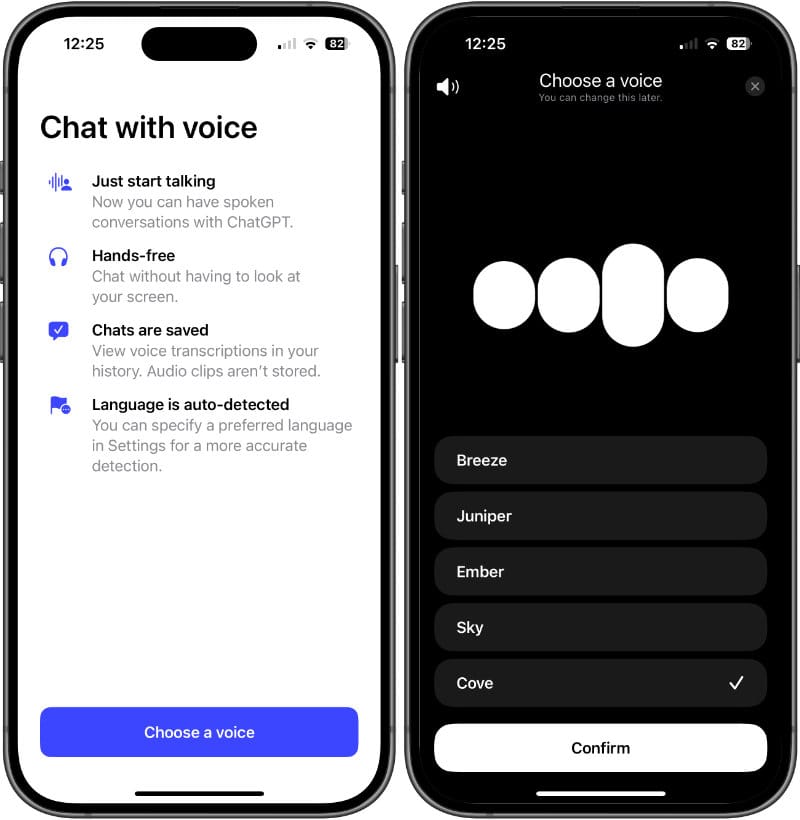 Choose your preferred voice in the ChatGPT app