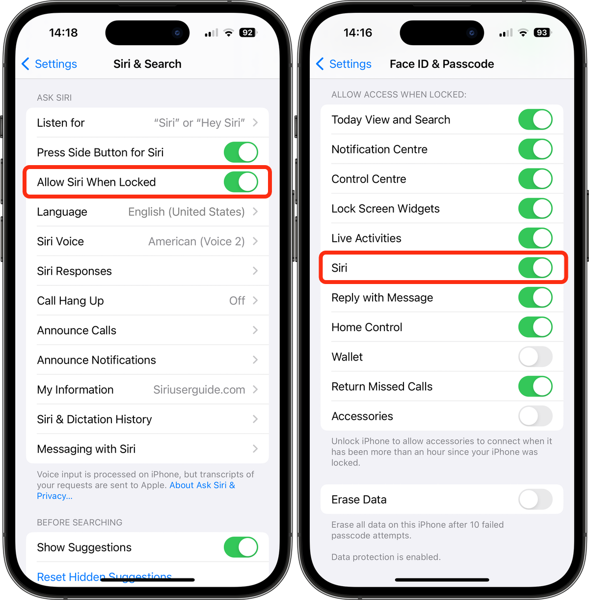 Toggle these options off to prevent Siri accessing your iPhone when locked