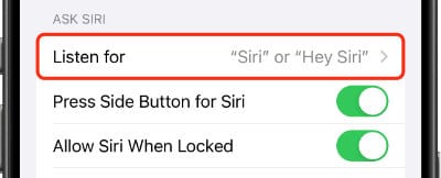 Check if “Siri or Hey Siri” is enabled