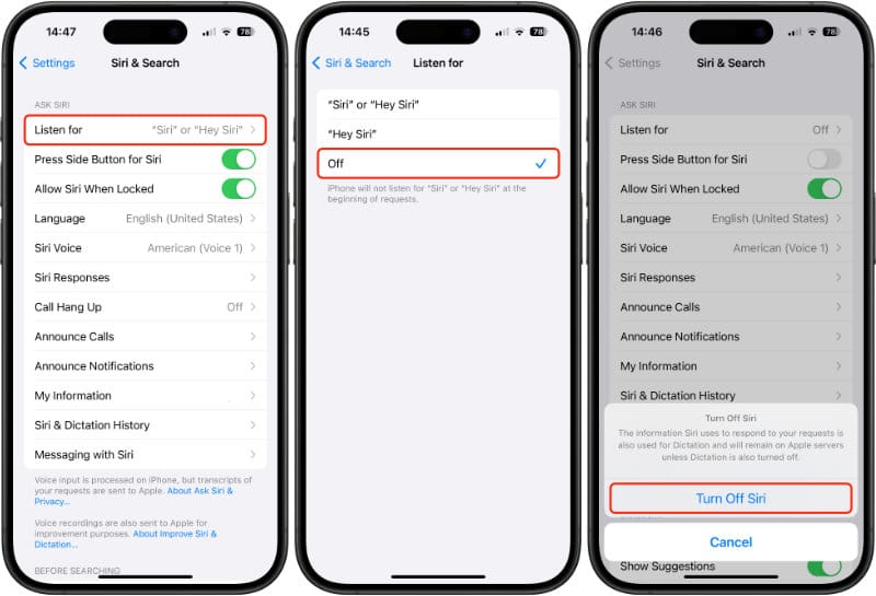Turn off Siri on an iPhone