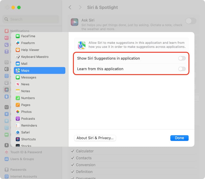 Turn off Siri Suggestions on a Mac