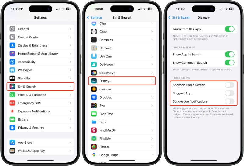 Turn off Siri Suggestions for individual apps