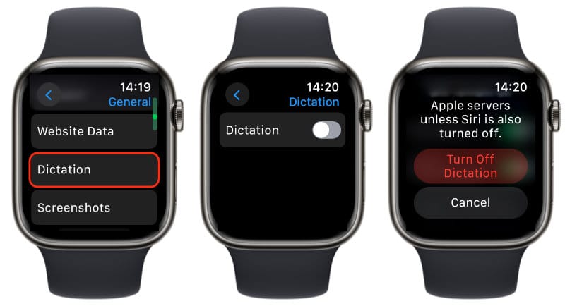 Turn off Dictation on the Apple Watch