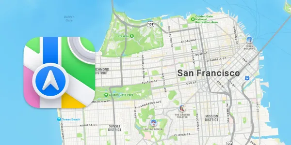 Apple Maps logo with map of San Francisco