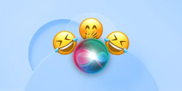 The Siri icon with laughing emoji