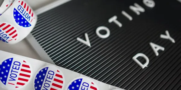 Voted stickers and voting sign