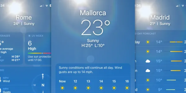 iPhone Weather app screenshots