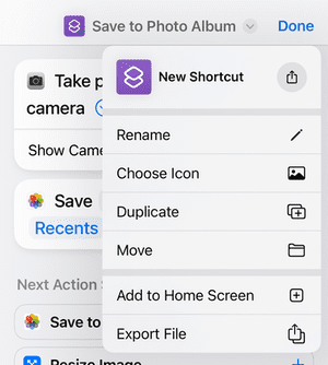 Choose the shortcut name, color and icon