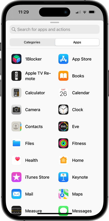 Find actions used by specific apps