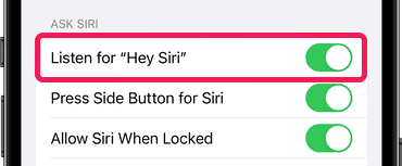 Ensure 'Hey Siri' is toggled on