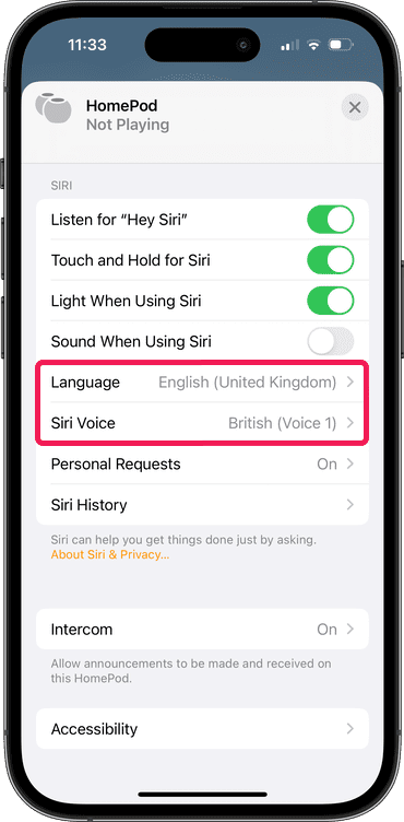 Chnage Siri's voice on a HomePod